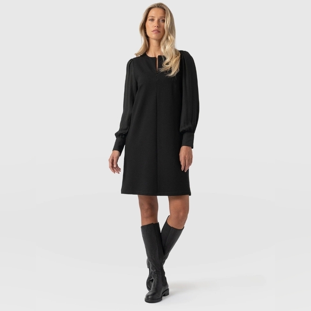 Saint + Sofia Esme Zip Up Shift Dress Black NWT